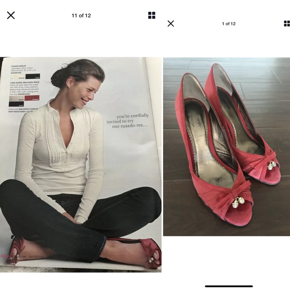 J. Crew Cara Suede and Satin Heels ~ Cinnabar Red